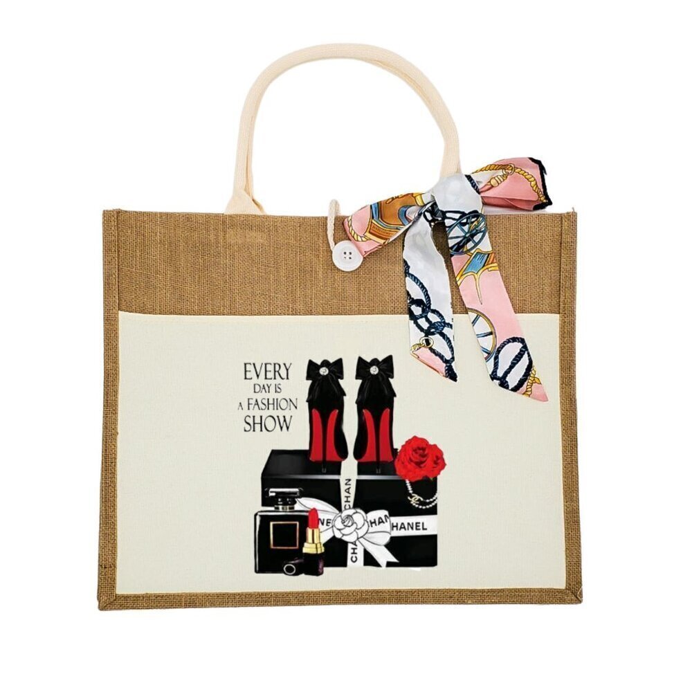 Custom Canvas Tote Bag, Large Size - Every day is a Fashion Show Cream Tote
